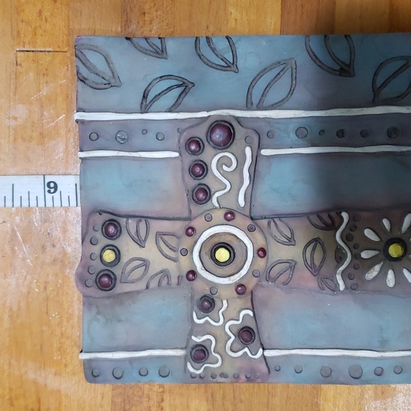 GANZ Wall Tile Art; Cross, Leaves & Daisies. Yellow/Brown/Greens EUC - Picture 7 of 8